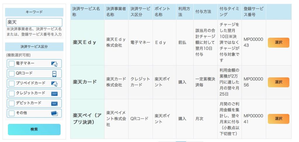 マイナポイントの申し込み本番決済サービス検索後