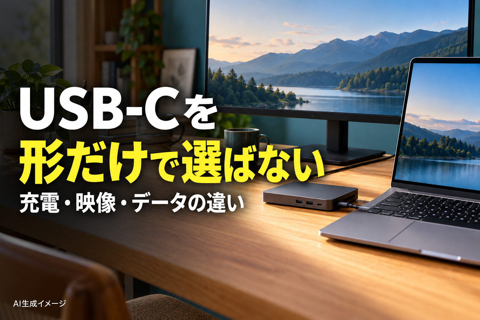 PCとドックの接続を表すAI生成イメージ。紹介製品の実物写真ではありません