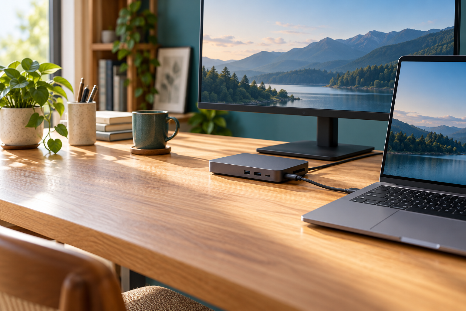 PCとドックの接続を表すAI生成イメージ。紹介製品の実物写真ではありません