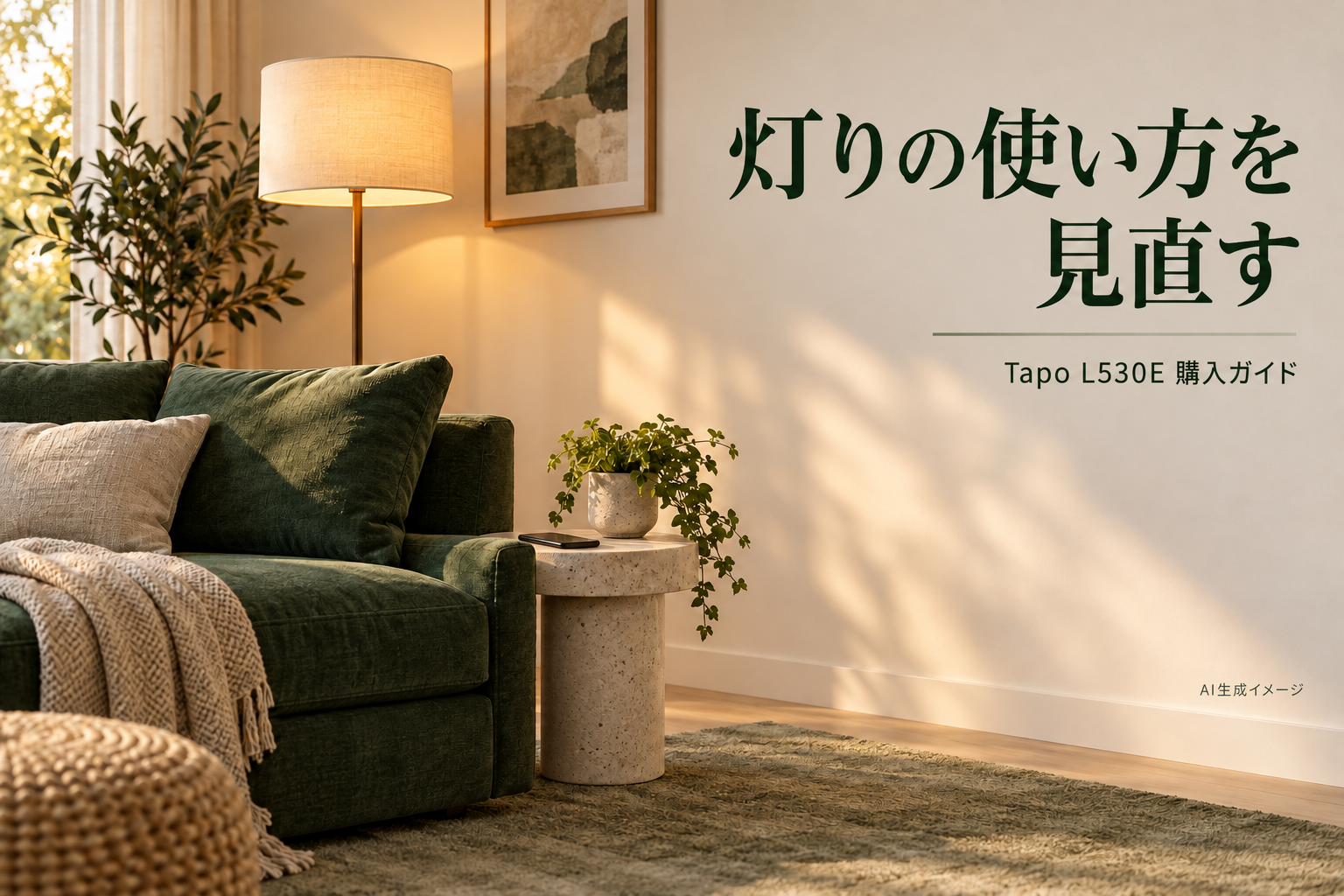 リビング照明の使用場面を表すAI生成イメージ。紹介製品の実物写真・発色の再現ではありません